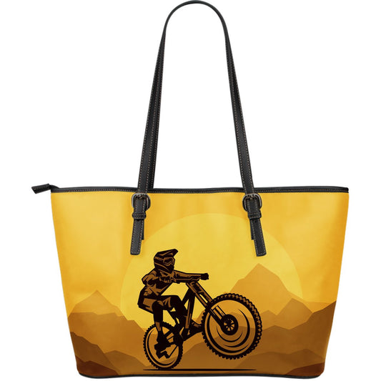 Mountain Bike Print Large Leather Tote Bag