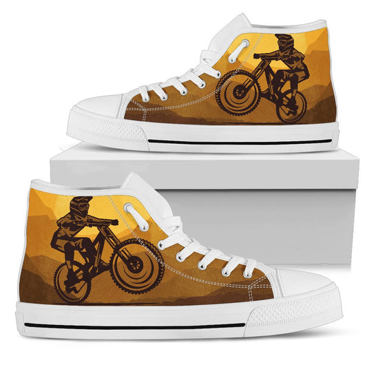 Mountain Bike Print Men High Top Canvas Shoes