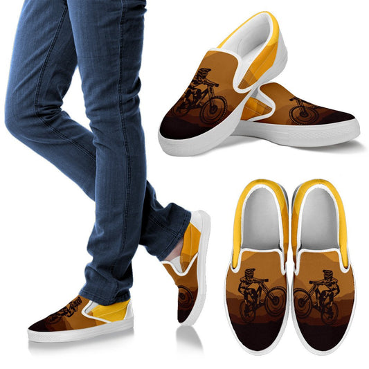 Mountain Bike Print Women Canvas Slip On Shoes