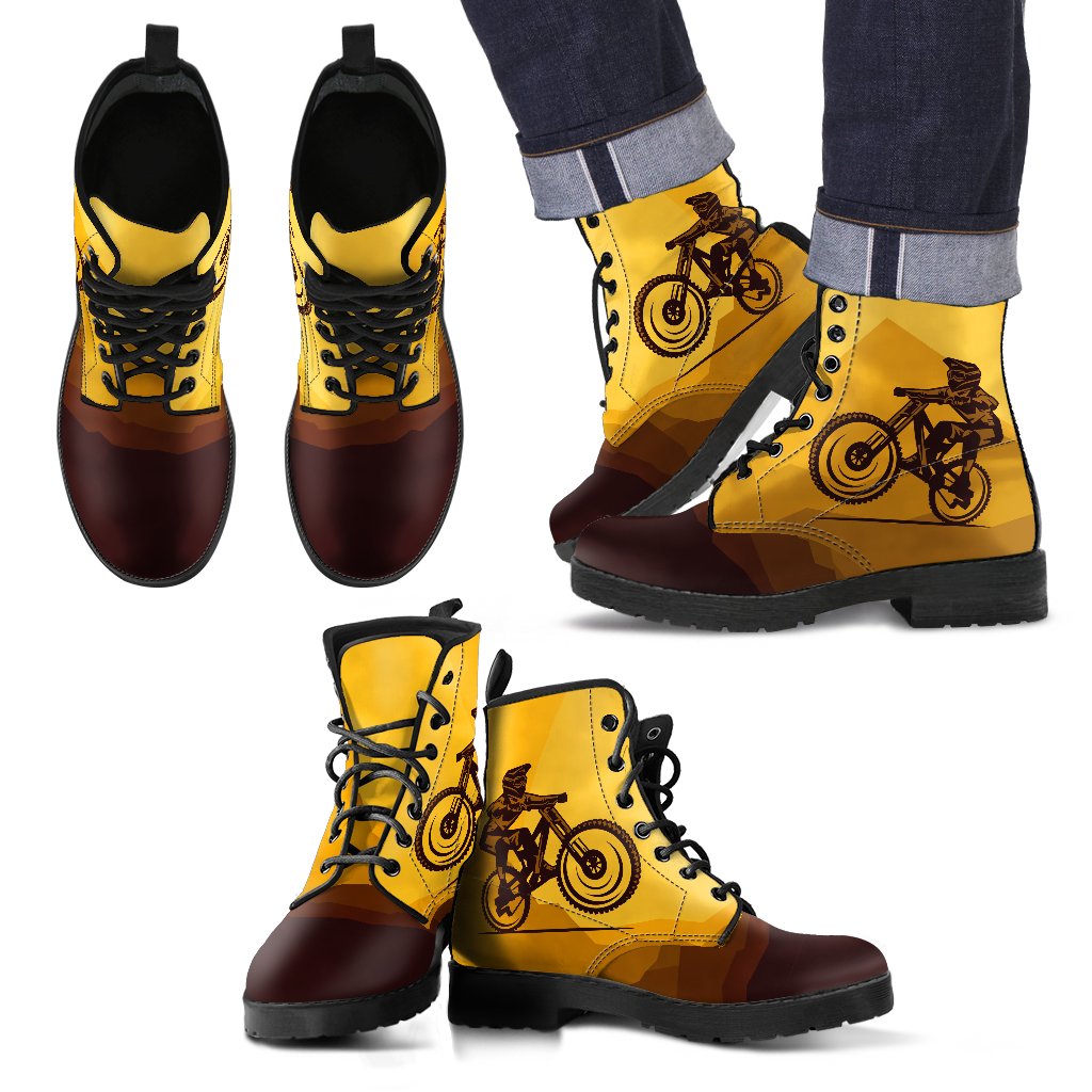 Mountain Bike Print Women & Men Leather Boots