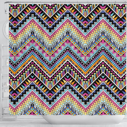 Multicolor zigzag Tribal Aztec Shower Curtain
