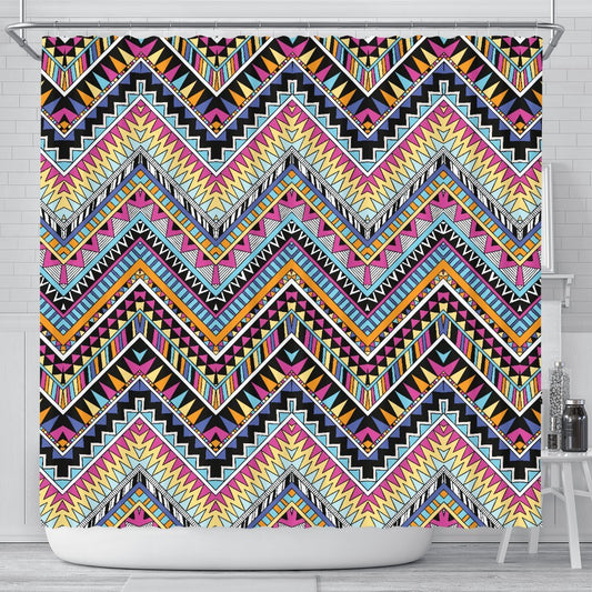 Multicolor zigzag Tribal Aztec Shower Curtain