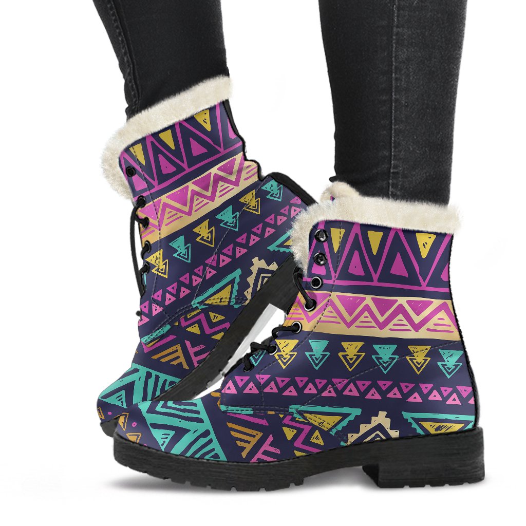 Multicolor Tribal aztec Faux Fur Leather Boots