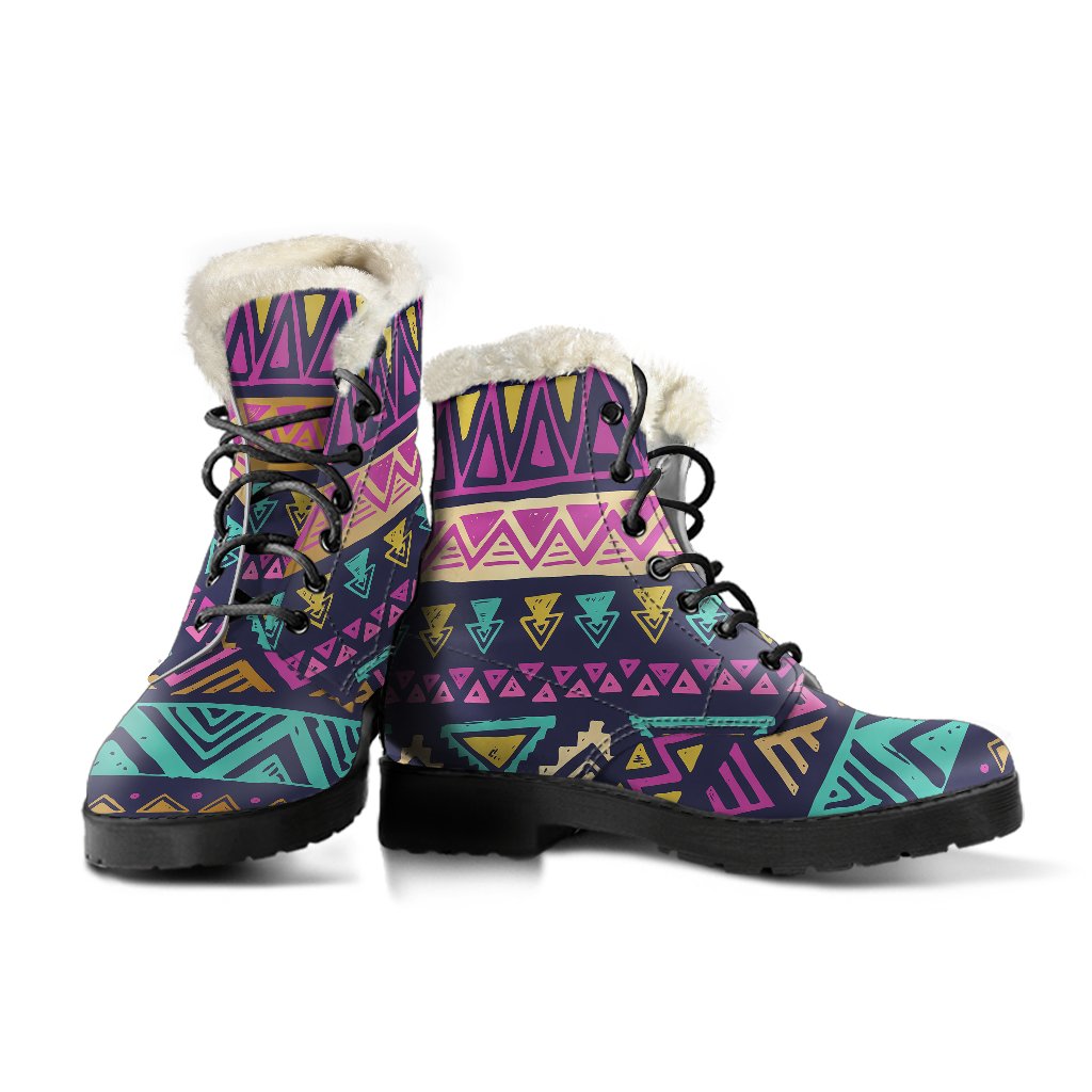 Multicolor Tribal aztec Faux Fur Leather Boots