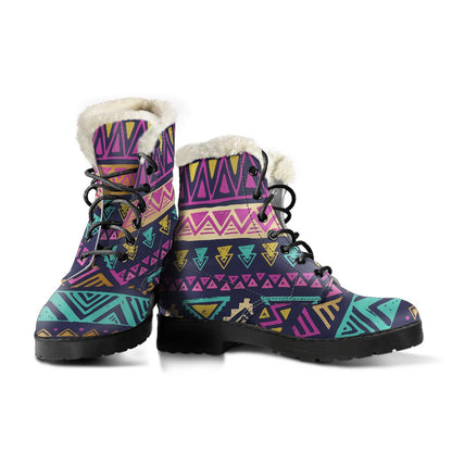 Multicolor Tribal aztec Faux Fur Leather Boots