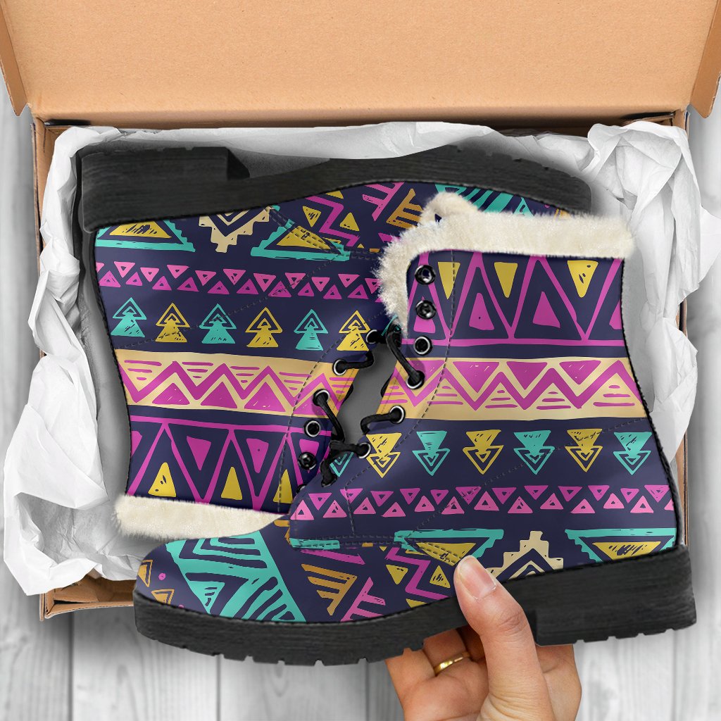 Multicolor Tribal aztec Faux Fur Leather Boots