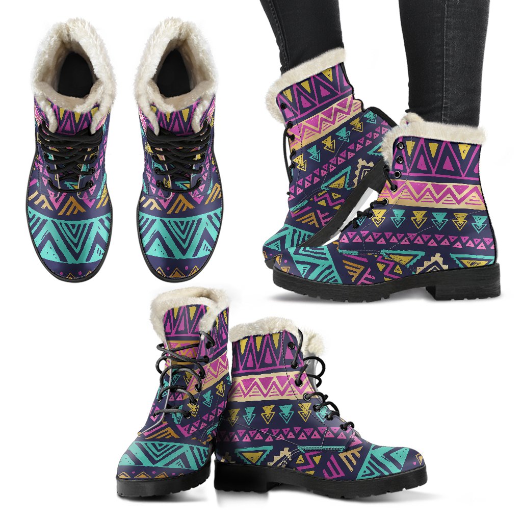 Multicolor Tribal aztec Faux Fur Leather Boots