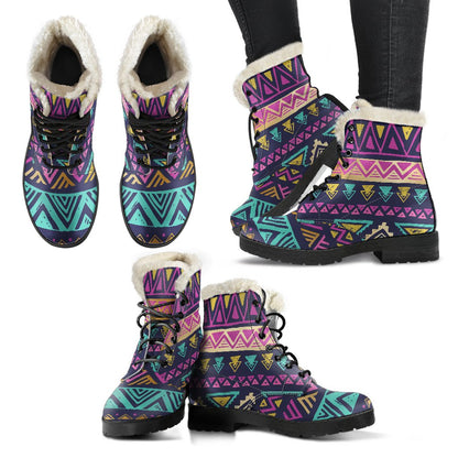 Multicolor Tribal aztec Faux Fur Leather Boots