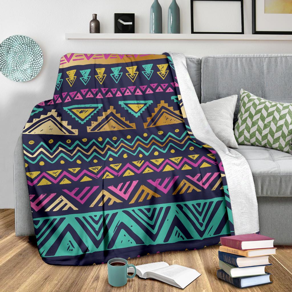 Multicolor Tribal Aztec Fleece Blanket