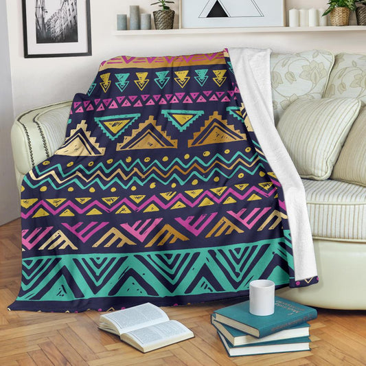 Multicolor Tribal Aztec Fleece Blanket