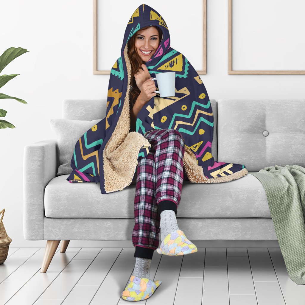 Multicolor Tribal aztec Hooded Blanket-JORJUNE.COM