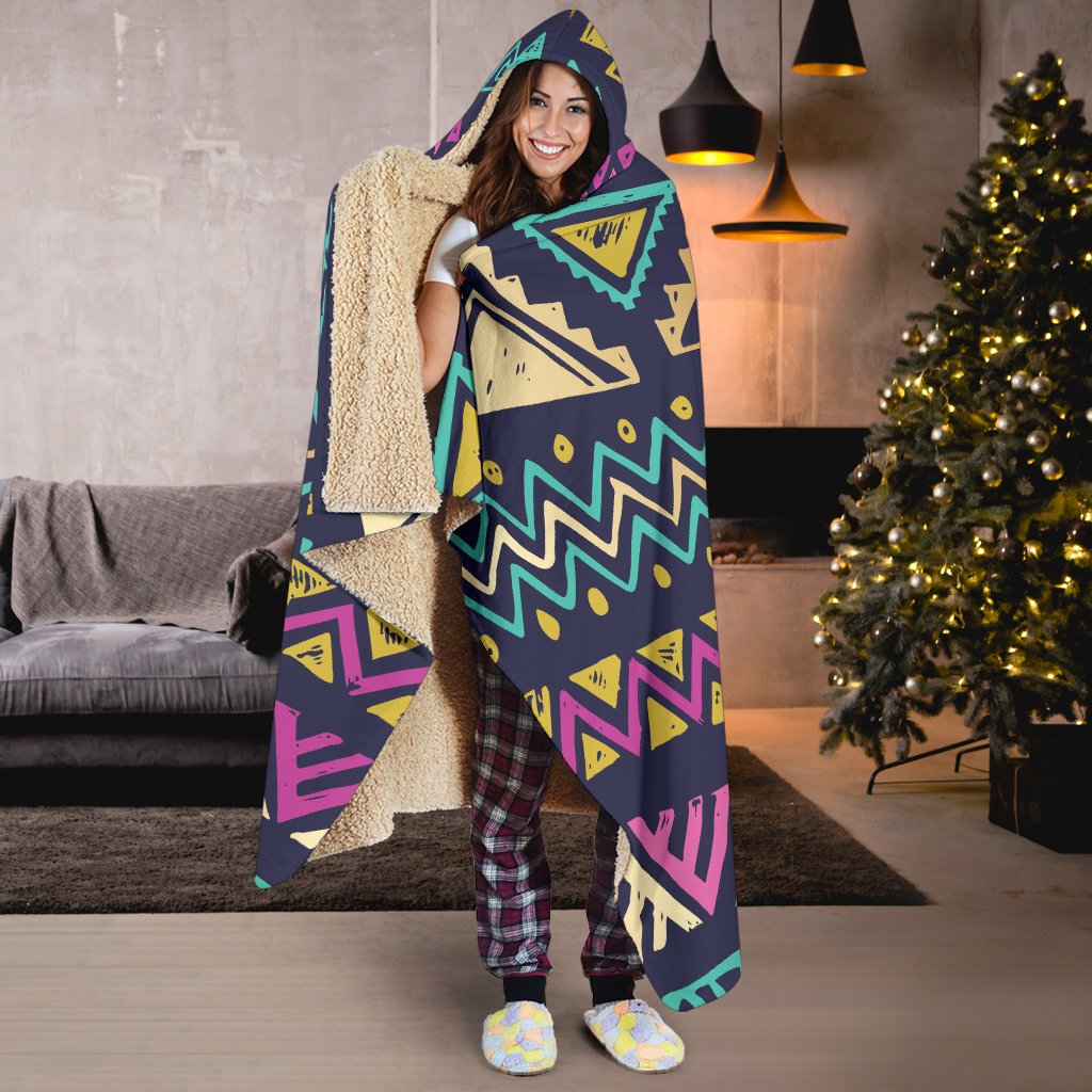 Multicolor Tribal aztec Hooded Blanket-JORJUNE.COM