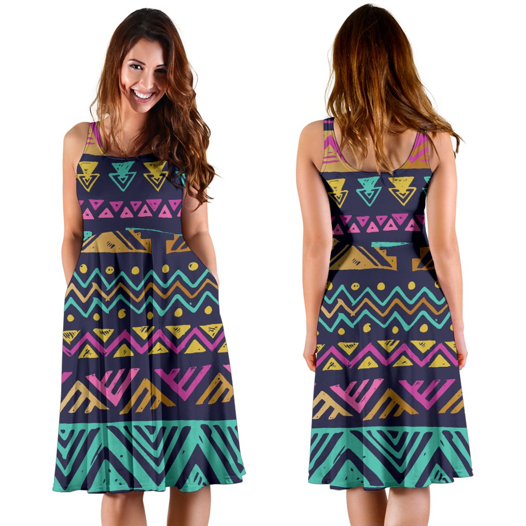 Multicolor Tribal Aztec Sleeveless Mini Dress