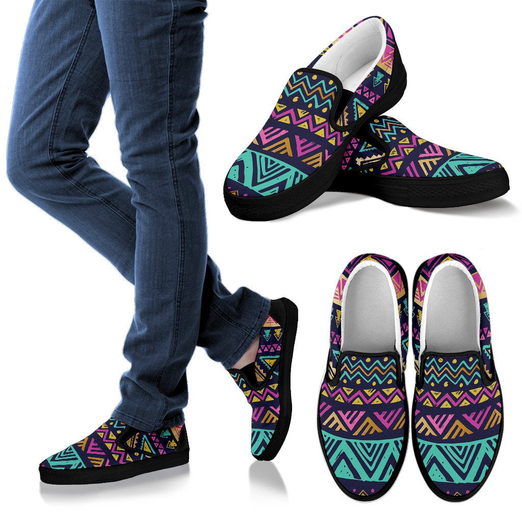 Multicolor Tribal Aztec Women Slip On Shoes