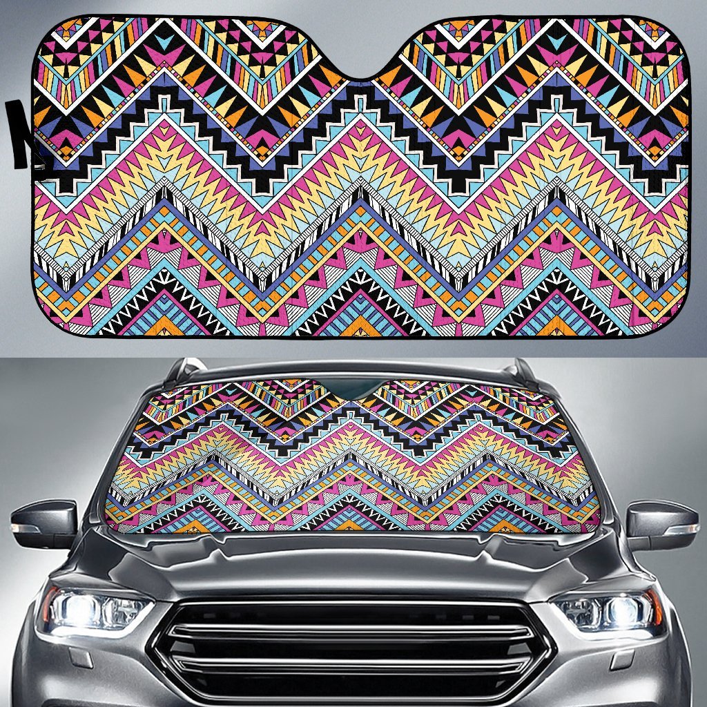 Multicolor Zigzag Tribal Aztec Car Sun Shade-JorJune