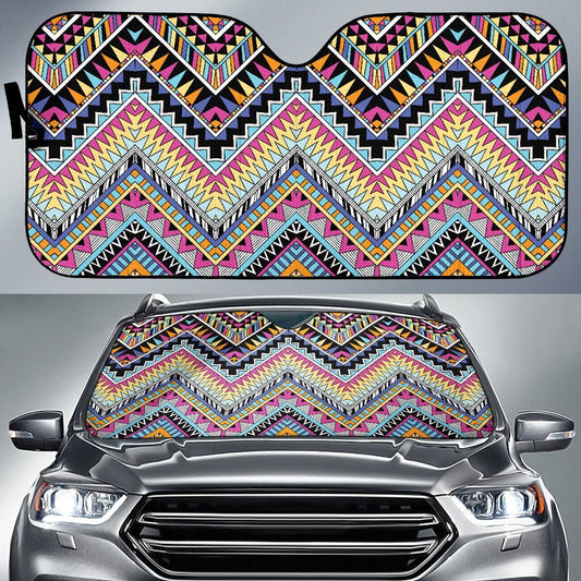 Multicolor Zigzag Tribal Aztec Car Sun Shade-JorJune