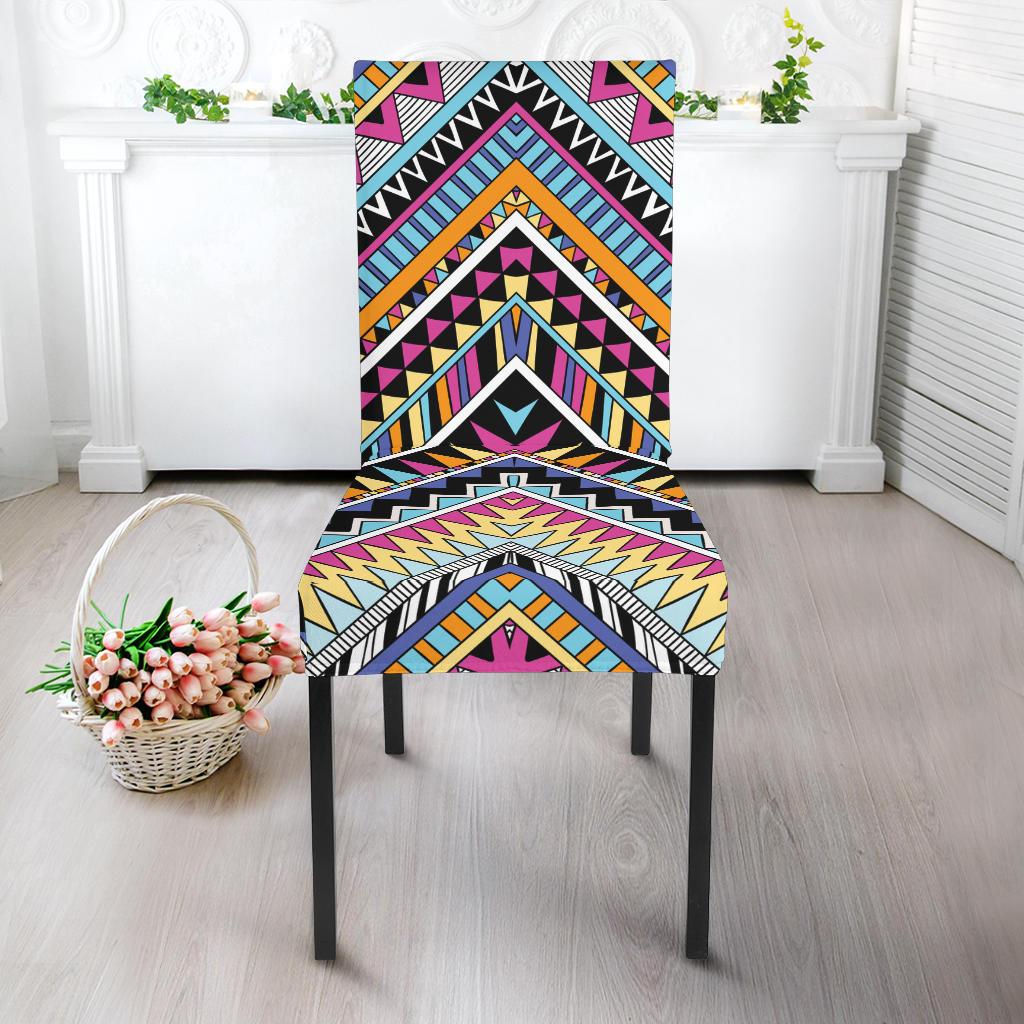 Multicolor zigzag Tribal Aztec Dining Chair Slipcover-JORJUNE.COM