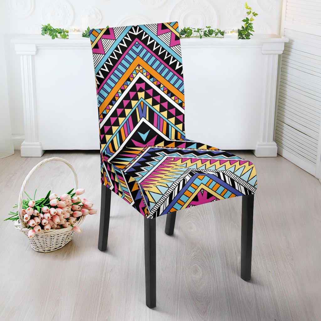 Multicolor zigzag Tribal Aztec Dining Chair Slipcover-JORJUNE.COM