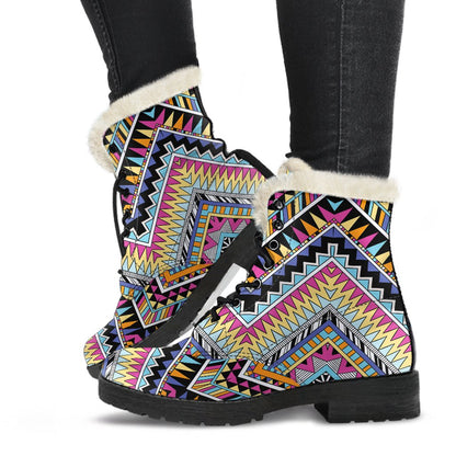 Multicolor zigzag Tribal Aztec Faux Fur Leather Boots
