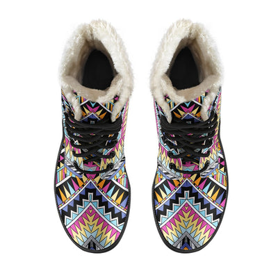 Multicolor zigzag Tribal Aztec Faux Fur Leather Boots