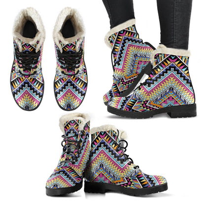 Multicolor zigzag Tribal Aztec Faux Fur Leather Boots