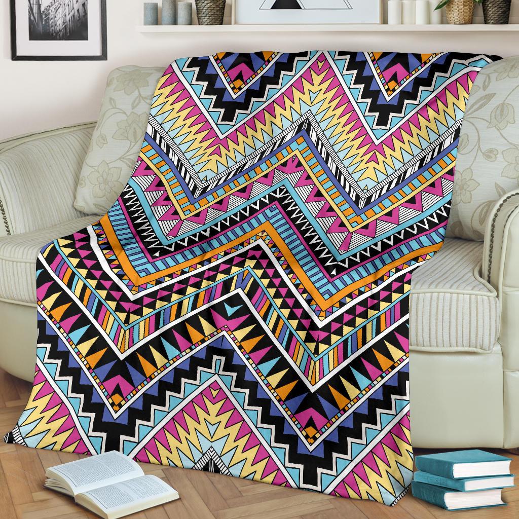 Multicolor Zigzag Tribal Aztec Fleece Blanket