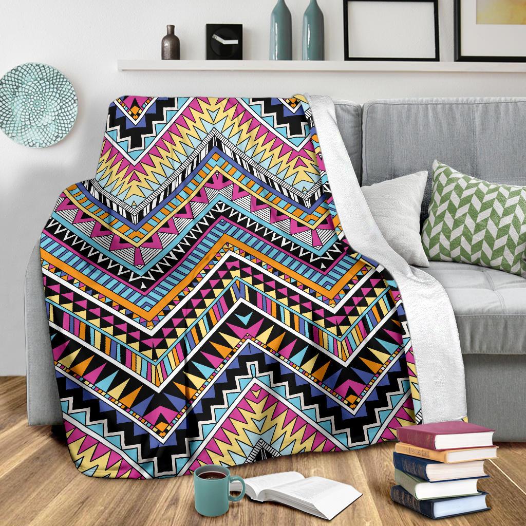 Multicolor Zigzag Tribal Aztec Fleece Blanket