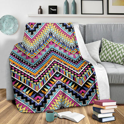 Multicolor Zigzag Tribal Aztec Fleece Blanket