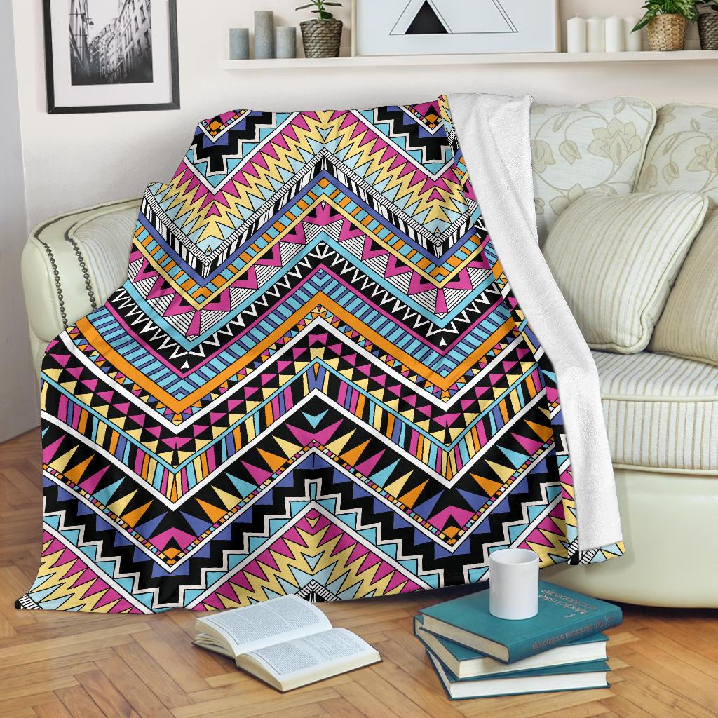 Multicolor Zigzag Tribal Aztec Fleece Blanket