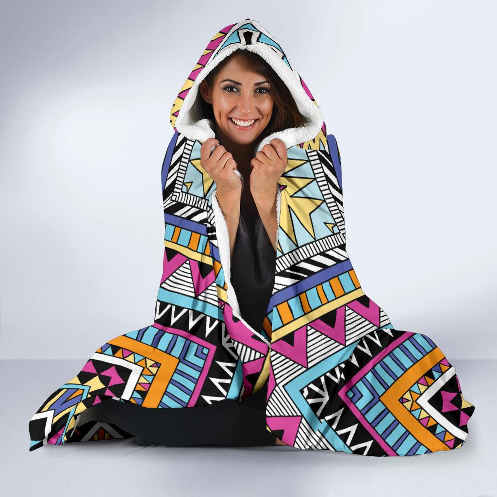 Multicolor zigzag Tribal Aztec Hooded Blanket-JORJUNE.COM
