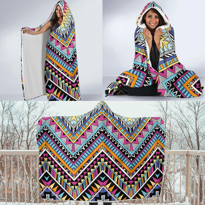 Multicolor zigzag Tribal Aztec Hooded Blanket-JORJUNE.COM