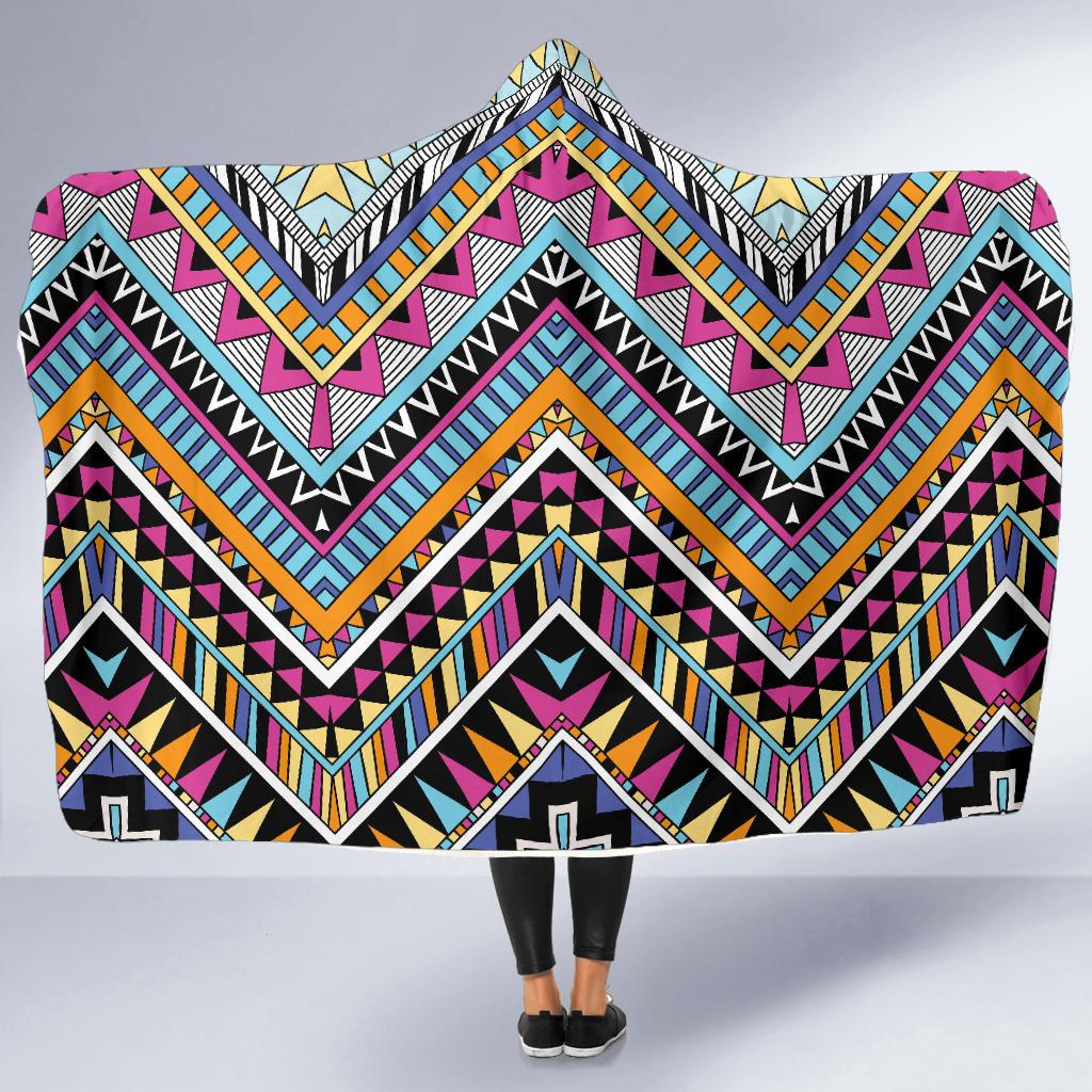 Multicolor zigzag Tribal Aztec Hooded Blanket-JORJUNE.COM