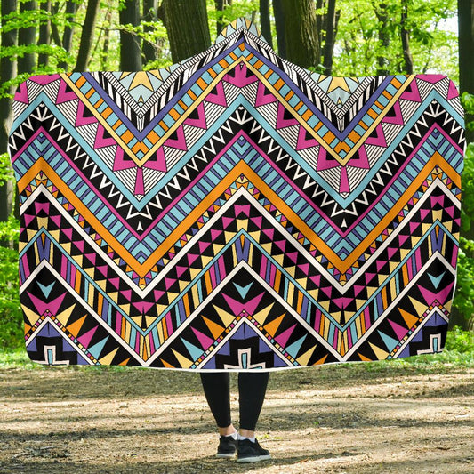 Multicolor zigzag Tribal Aztec Hooded Blanket-JORJUNE.COM