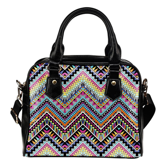 Multicolor zigzag Tribal Aztec Leather Shoulder Handbag