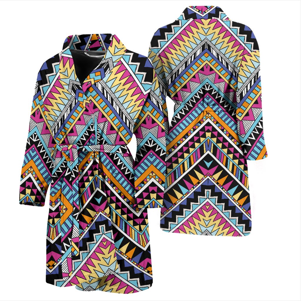 Multicolor Zigzag Tribal Aztec Men Bath Robe