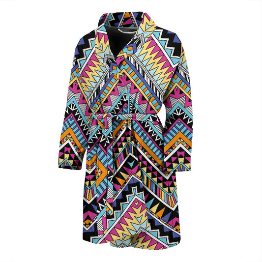 Multicolor Zigzag Tribal Aztec Men Bath Robe