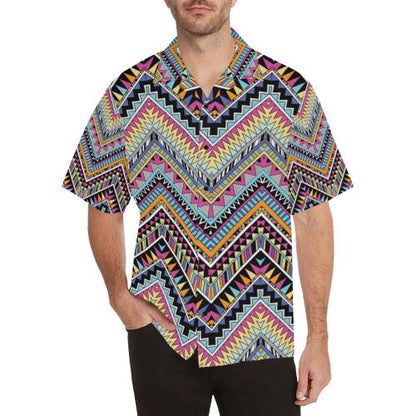 Multicolor zigzag Tribal Aztec Men Hawaiian Shirt