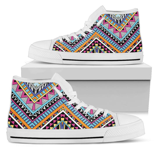 Multicolor zigzag Tribal Aztec Men High Top Shoes