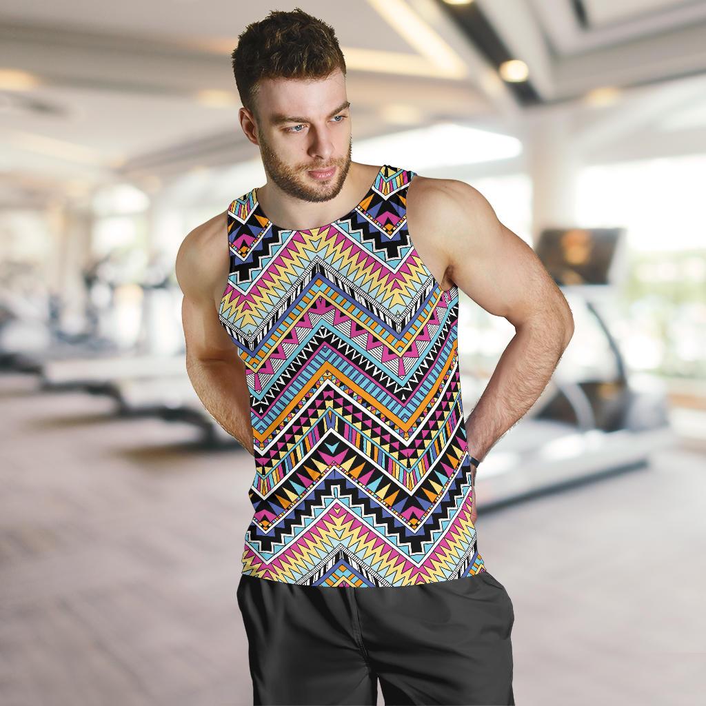 Multicolor zigzag Tribal Aztec Men Tank Top