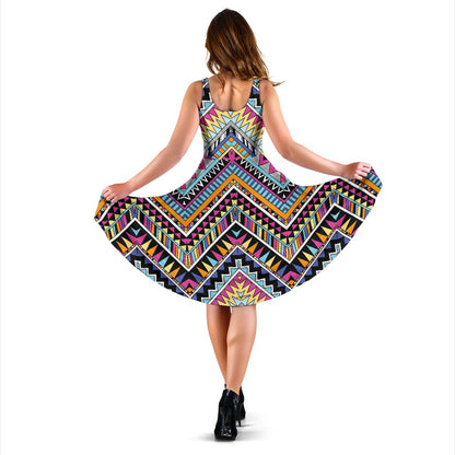 Multicolor Zigzag Tribal Aztec Sleeveless Mini Dress