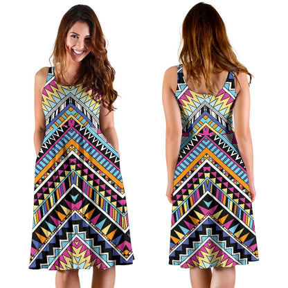 Multicolor Zigzag Tribal Aztec Sleeveless Mini Dress