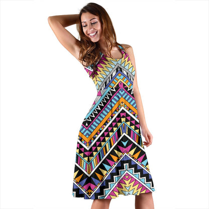 Multicolor Zigzag Tribal Aztec Sleeveless Mini Dress