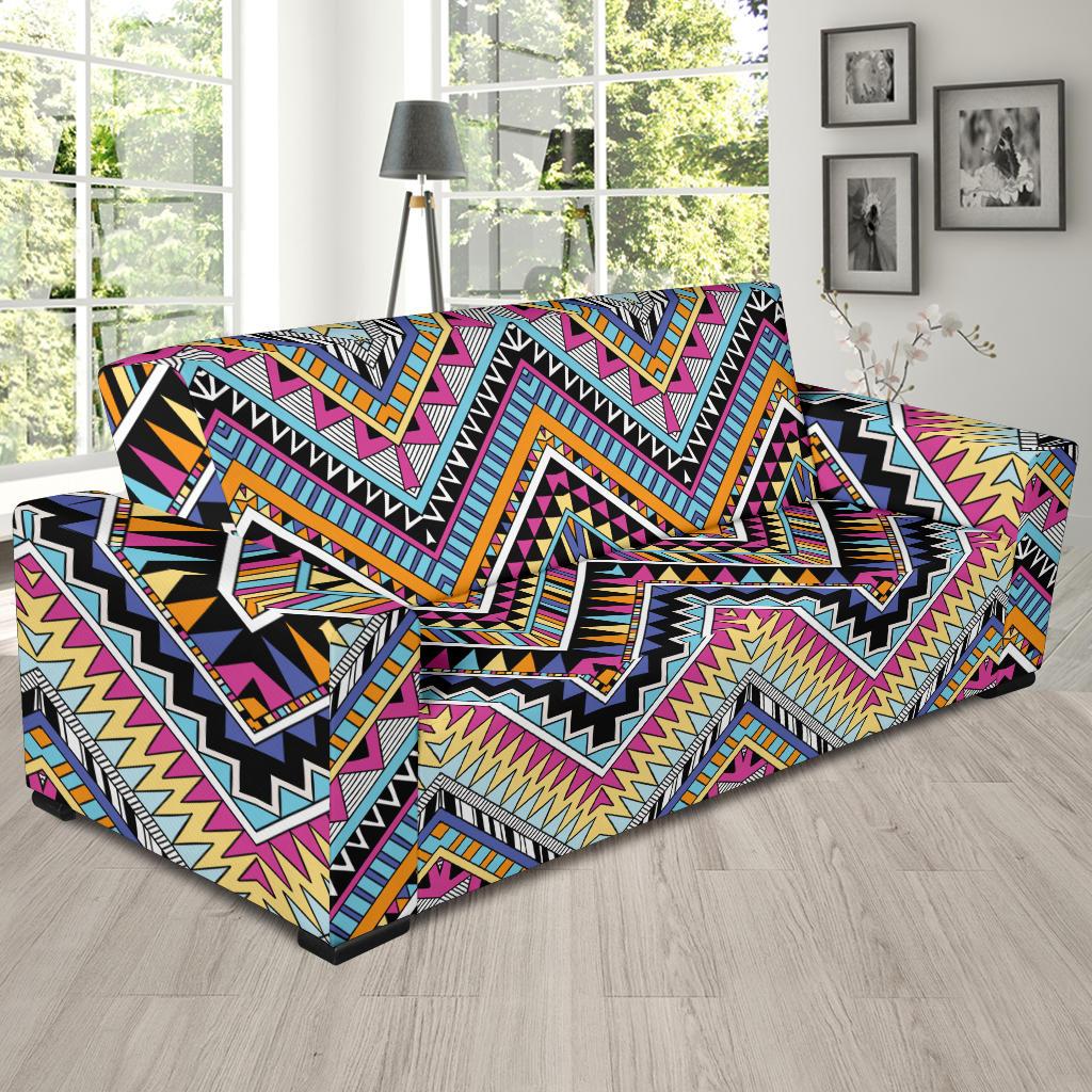 Multicolor zigzag Tribal Aztec Sofa Slipcover-JORJUNE.COM