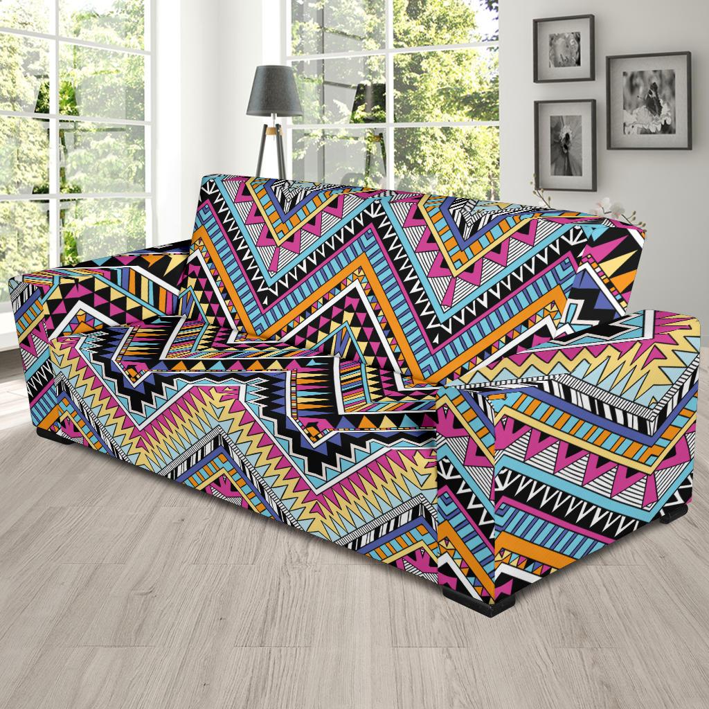 Multicolor zigzag Tribal Aztec Sofa Slipcover-JORJUNE.COM