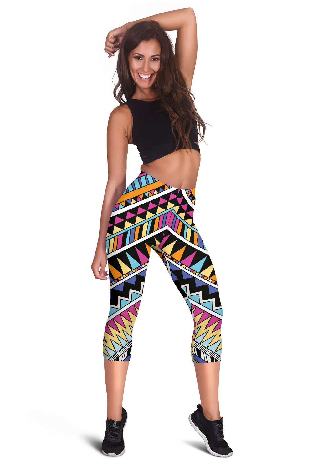 Multicolor Zigzag Tribal Aztec Women Capris