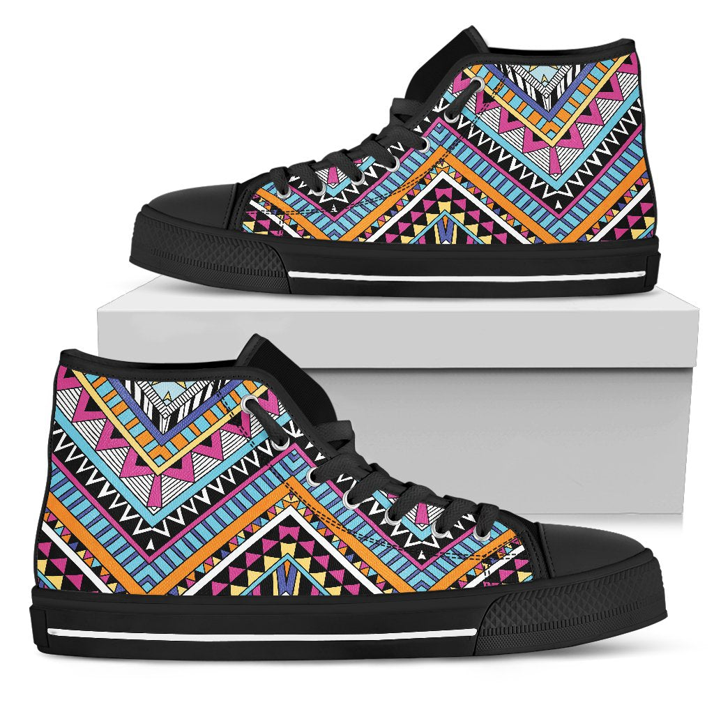Multicolor Zigzag Tribal Aztec Women High Top Shoes