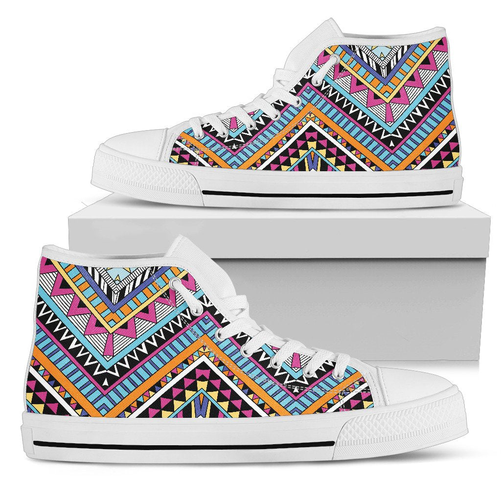 Multicolor Zigzag Tribal Aztec Women High Top Shoes