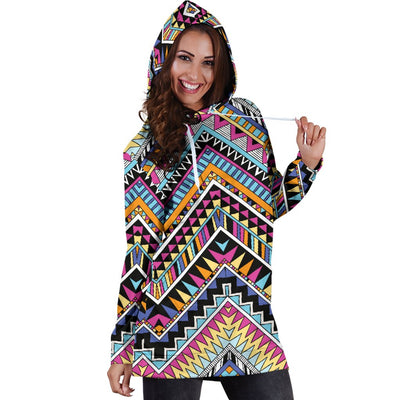 Multicolor Zigzag Tribal Aztec Women Hoodie Dress