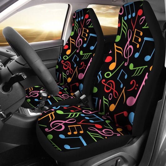 Music Note Colorful Themed Print Universal Fit Car Seat Covers
