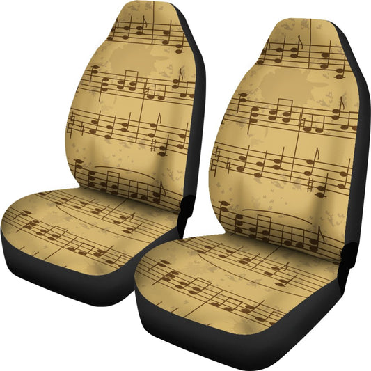 Music Note Vintage Themed Print Universal Fit Car Seat Covers
